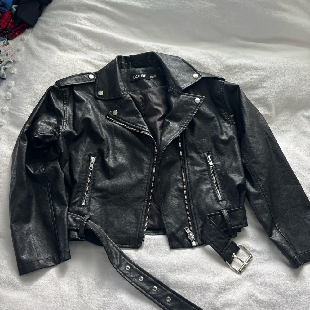 DO+BE Women's Black Leather Biker Jacket